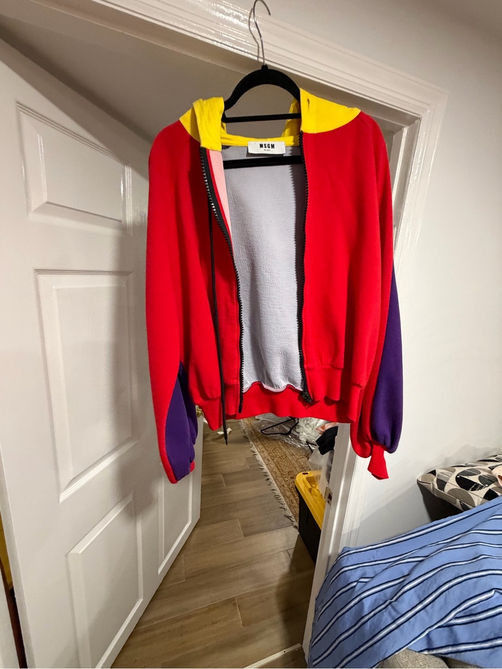 MSGM Colorblock Zip-Up Hoodie in Red, Yellow & Purple